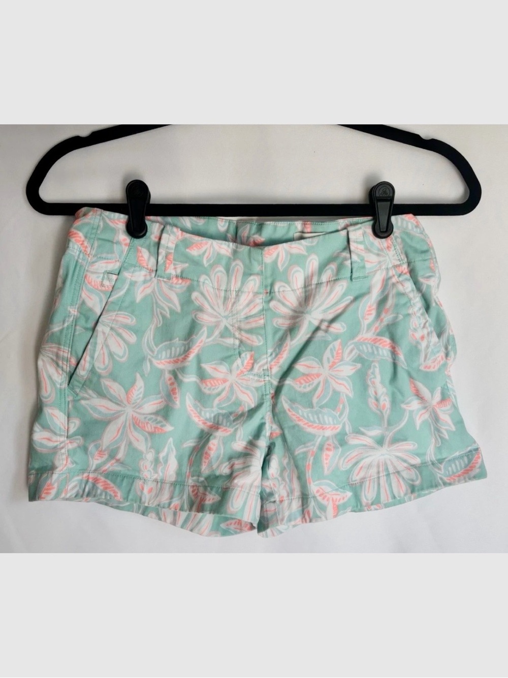 Vineyard Vines Women Chino Shorts Size 2 Mint Green Orange Floral Accent Preppy